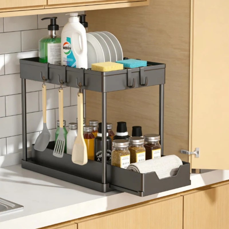 2 Tier Under Sink Cabinet Organizer Sliding Basket Storage Rack with Hooks Hanging Cup Bathroom Kitchen Home Organizer
2 Tier Under Sink Cabinet Organizer Sliding Basket Storage Rack with Hooks Hanging Cup Bathroom Kitchen Home Organizer