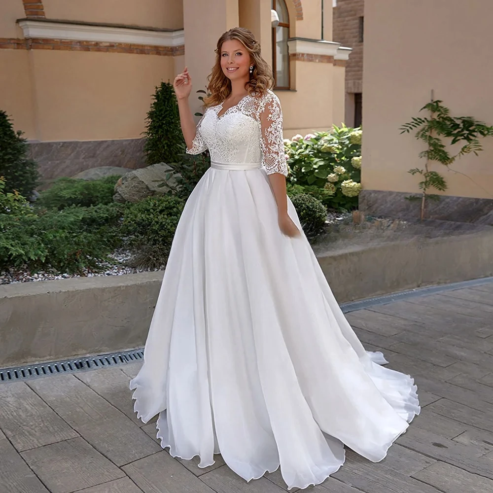 Half Sleeves V Neck Vestidos De Novia Organza Charming Plus Size Wedding Dresses Customized ppliques Vestido De Noiva
Half Sleeves V Neck Vestidos De Novia Organza Charming Plus Size Wedding Dresses Customized ppliques Vestido De Noiva