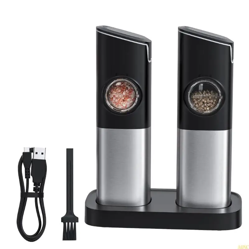 A0NC Electric Salt and Pepper Grinder Set with Base Rechargeable, LED Light, Automatic Operation, Stainless Steel
A0NC Electric Salt and Pepper Grinder Set with Base Rechargeable, LED Light, Automatic Operation, Stainless Steel