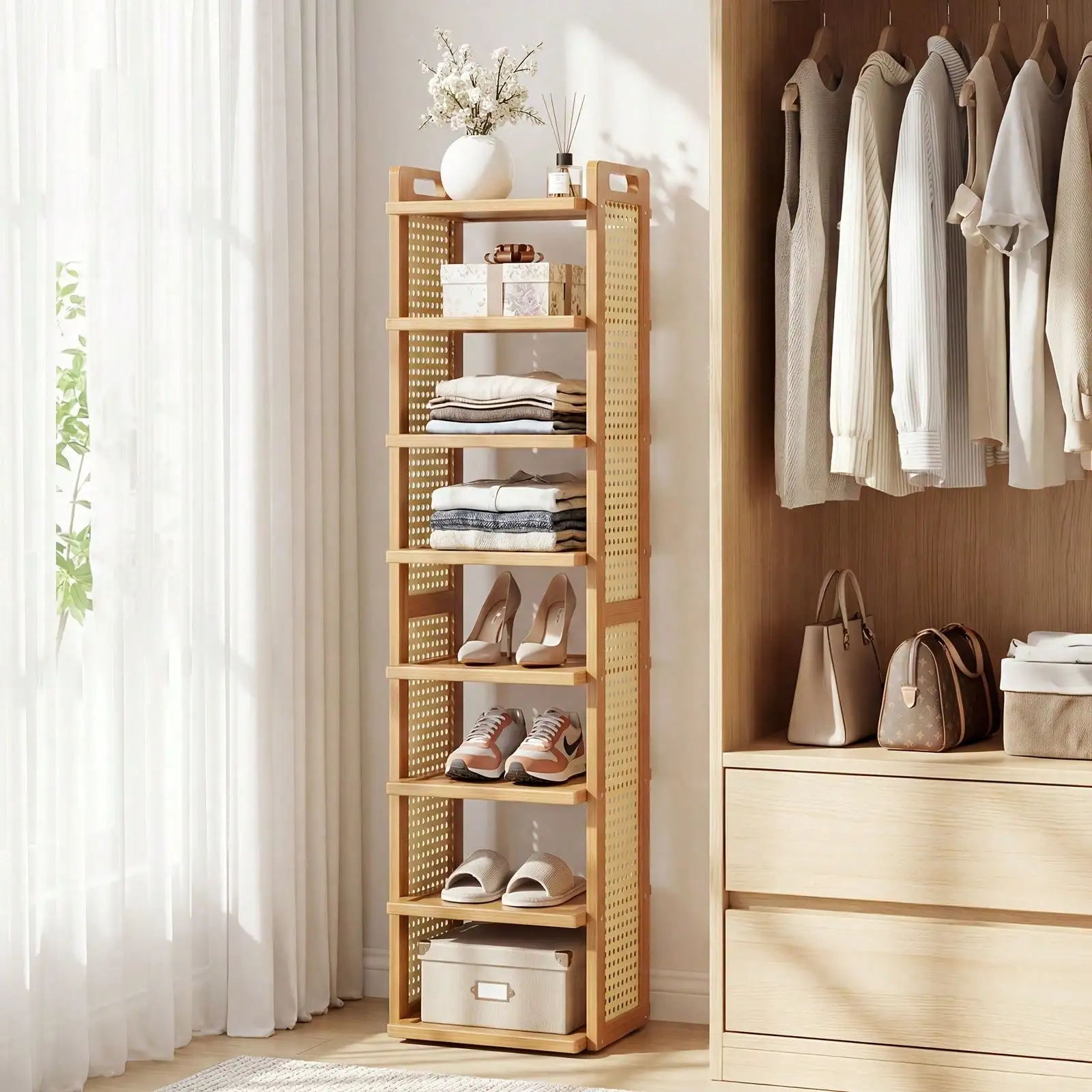Senmeo 7/8-Tier Bamboo Vertical Shoe Rack, Breathable Mesh Shoe Organizer With Top Handle, Easy To Move, Ideal For Apartment, En
Senmeo 7/8-Tier Bamboo Vertical Shoe Rack, Breathable Mesh Shoe Organizer With Top Handle, Easy To Move, Ideal For Apartment, En
