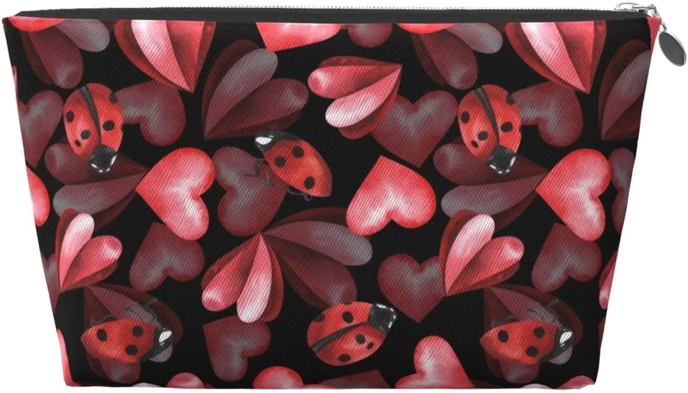 Ladybugs and Red Hearts Makeup Bag Women Travel Size Toiletries Leather Waterproof Toiletry Bag Travel Essentials for Shampoo, C
Ladybugs and Red Hearts Makeup Bag Women Travel Size Toiletries Leather Waterproof Toiletry Bag Travel Essentials for Shampoo, C