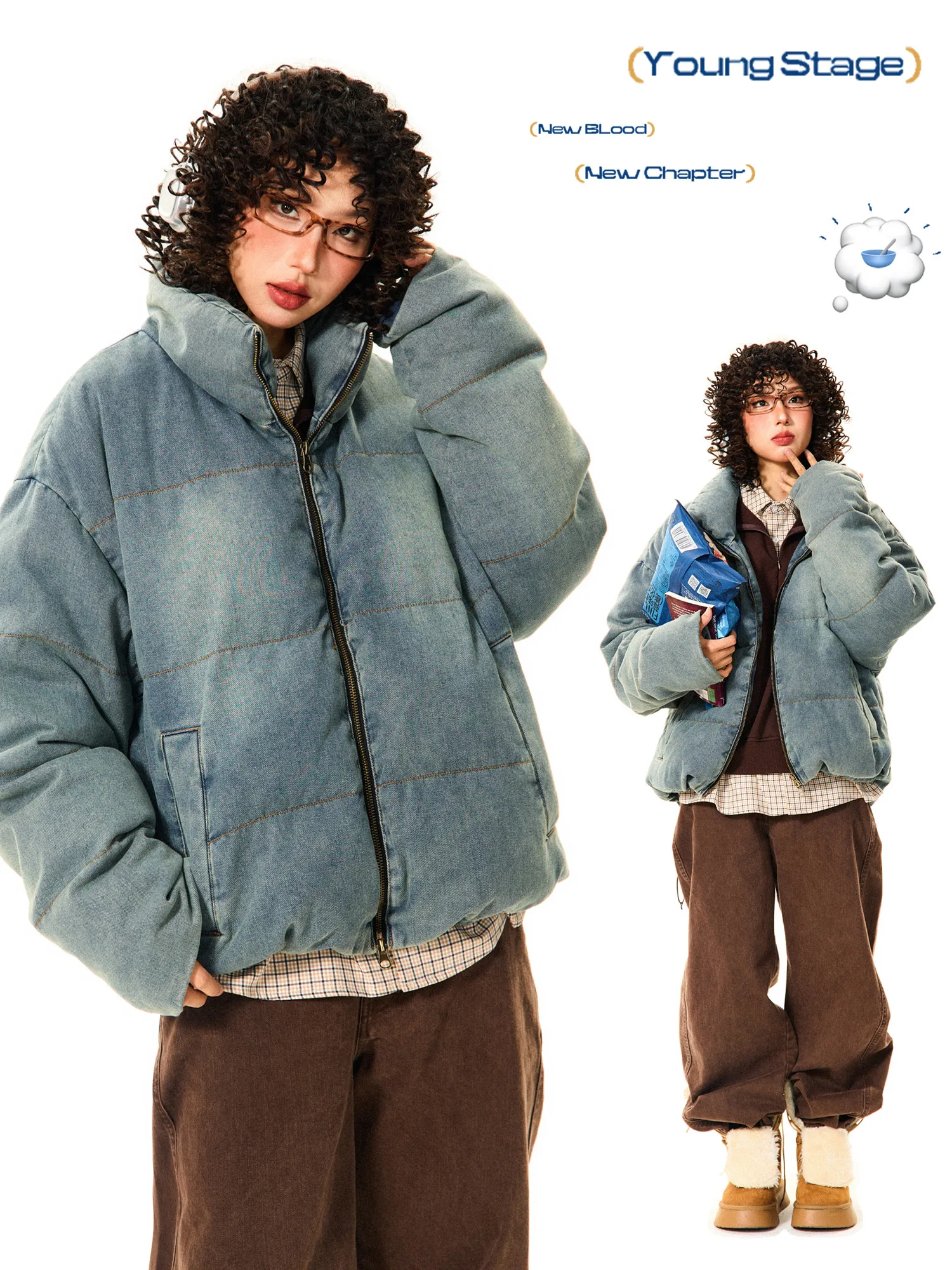 Young Stage American Retro Denim Color Stand Collar down Jaet Women's Winter Basic Thi Warm Outerwear Long Sve Zipper
Young Stage American Retro Denim Color Stand Collar down Jaet Women's Winter Basic Thi Warm Outerwear Long Sve Zipper