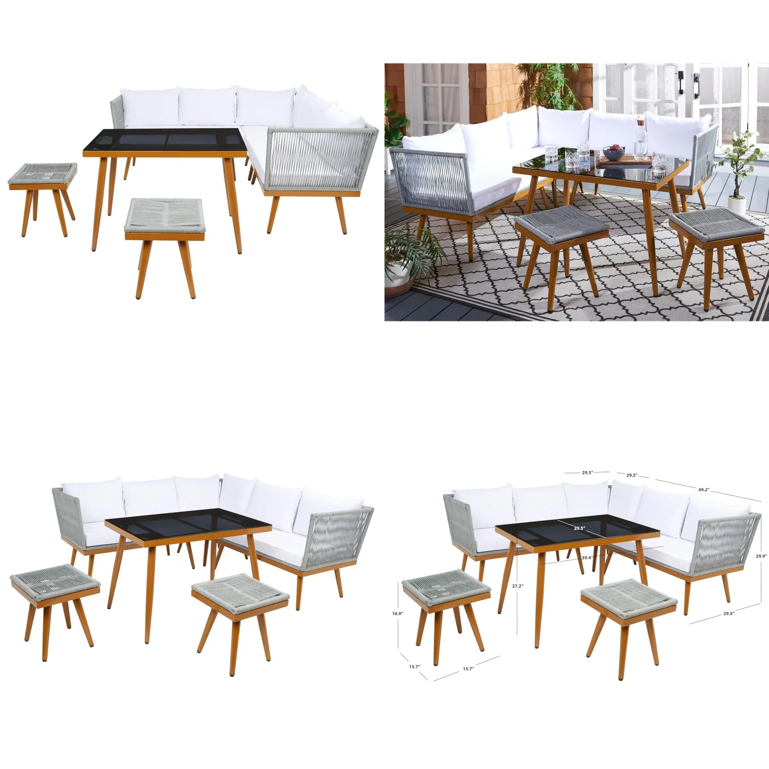 Grey Solid Acacia Wood Outdoor Sectional Dining Set Cushioned Seats Deck Patio Backyard Sunroom Customized
Grey Solid Acacia Wood Outdoor Sectional Dining Set Cushioned Seats Deck Patio Backyard Sunroom Customized