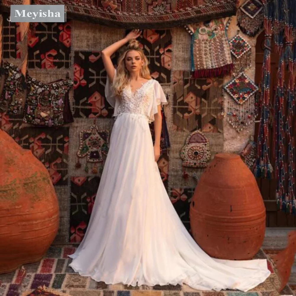 Customized ZJ6030 Charming Puff Sleeves Boho Wedding Dress 2025 Bride Lace V Neck Chiffon A Line Bridal Dresses Backless Women
Customized ZJ6030 Charming Puff Sleeves Boho Wedding Dress 2025 Bride Lace V Neck Chiffon A Line Bridal Dresses Backless Women