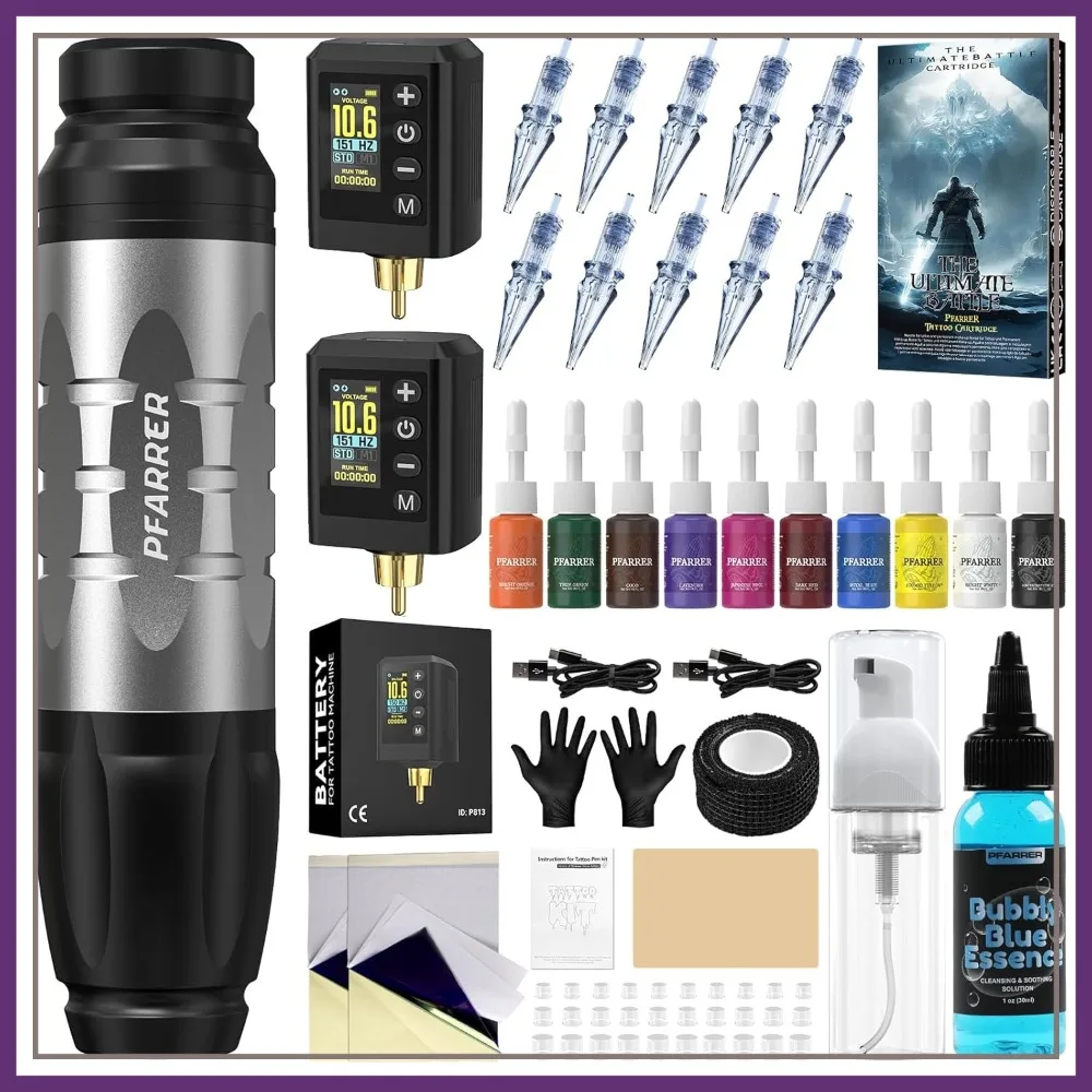 Professional Wireless Tattoo Gun Kit with 2 Batteries, Digital Display Motor, 10Pcs Needles, Ink & Accessories
Professional Wireless Tattoo Gun Kit with 2 Batteries, Digital Display Motor, 10Pcs Needles, Ink & Accessories
