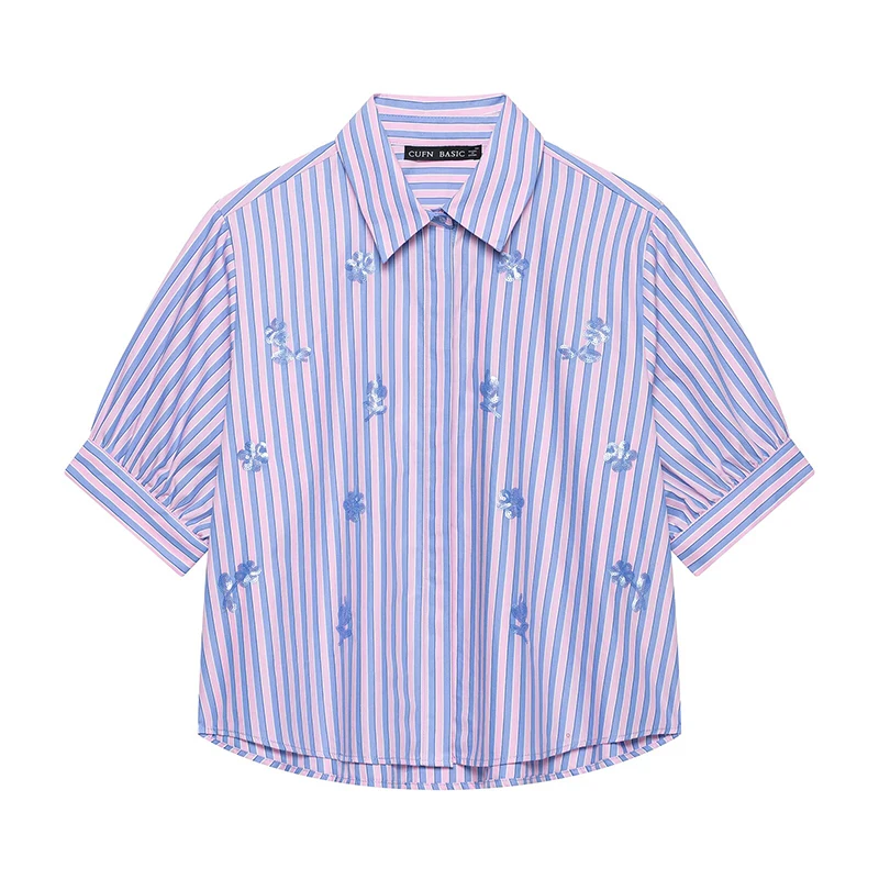 YENKYE New 2026 Sequined Striped Crop Shirt Women Lapel Collar Puff Sleeve Casual Blouse Summer Tops
YENKYE New 2026 Sequined Striped Crop Shirt Women Lapel Collar Puff Sleeve Casual Blouse Summer Tops