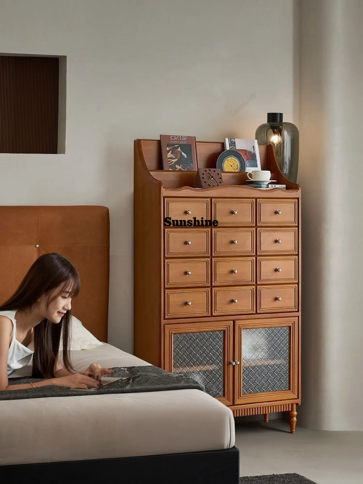 French retro style solid wood storage cabinet living room magazine storage cabinet
French retro style solid wood storage cabinet living room magazine storage cabinet