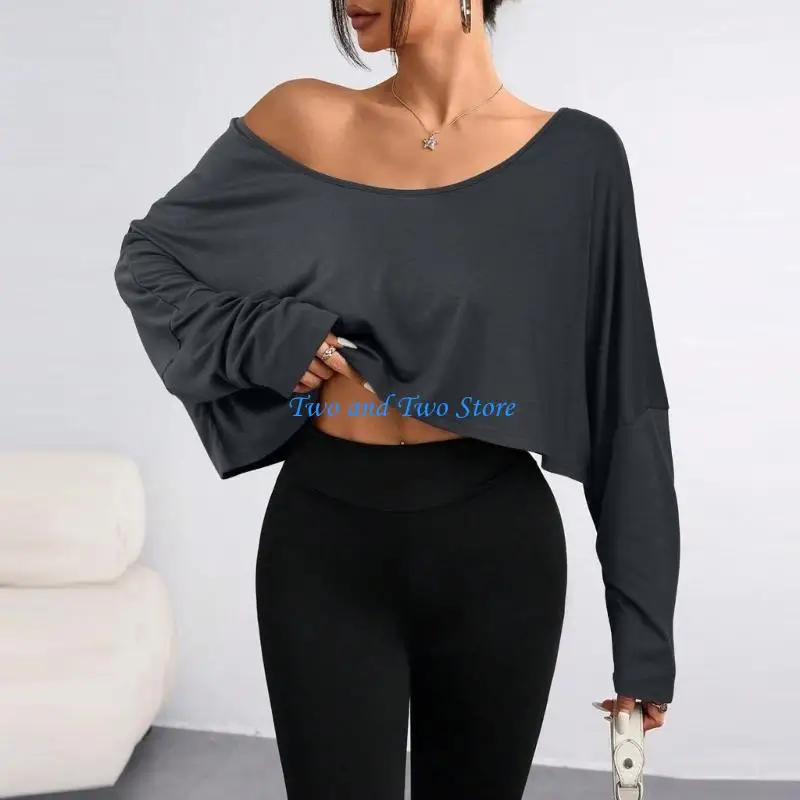 HX6F Womens Off Shoulder Long Sleeve Crop Tops Sexy Boat Neck Loose Casual T Shirt
HX6F Womens Off Shoulder Long Sleeve Crop Tops Sexy Boat Neck Loose Casual T Shirt