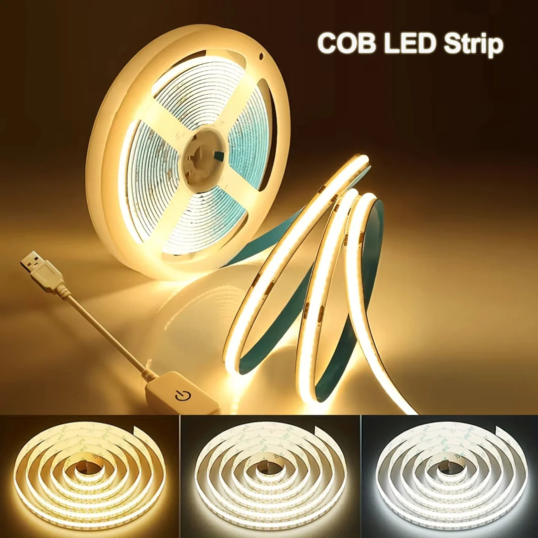 USB Powered LED Cob Flexible Light Strip Lighting Touch Dimming DIY Room DIY TV Mirror Backlight Wall Decoration Linear Lighting
USB Powered LED Cob Flexible Light Strip Lighting Touch Dimming DIY Room DIY TV Mirror Backlight Wall Decoration Linear Lighting