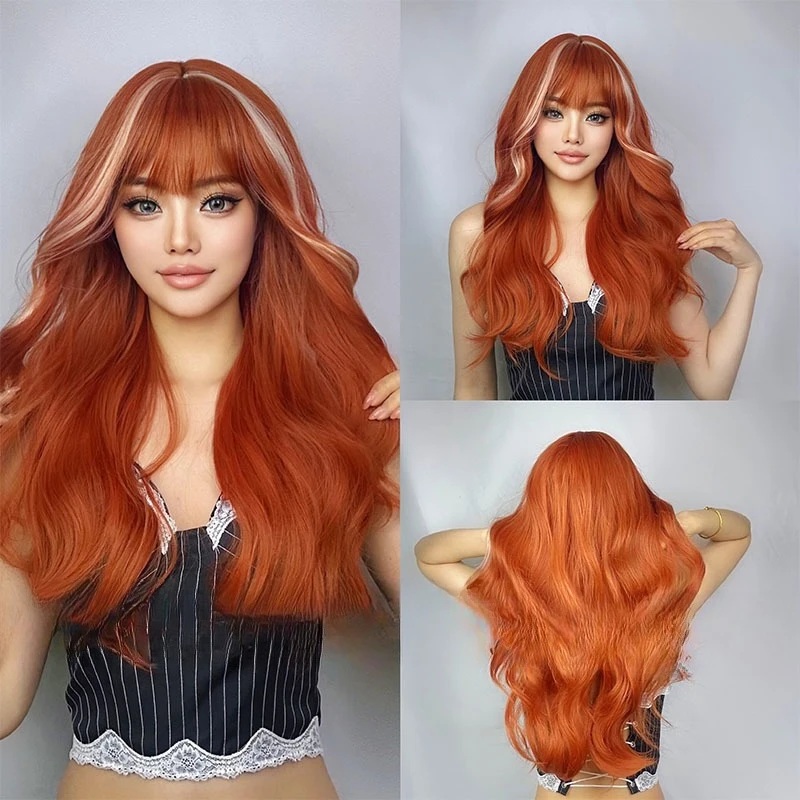 New product, orange highlights, big waves and long curly hair, European and American style wearing a natural full-head wig
New product, orange highlights, big waves and long curly hair, European and American style wearing a natural full-head wig