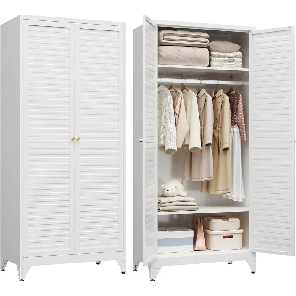 71 Metal Wardrobe with Hanging Rod and Adjustable Shelves, White Storage Cabinet for Bedroom, Office, School, Hospital
71 Metal Wardrobe with Hanging Rod and Adjustable Shelves, White Storage Cabinet for Bedroom, Office, School, Hospital