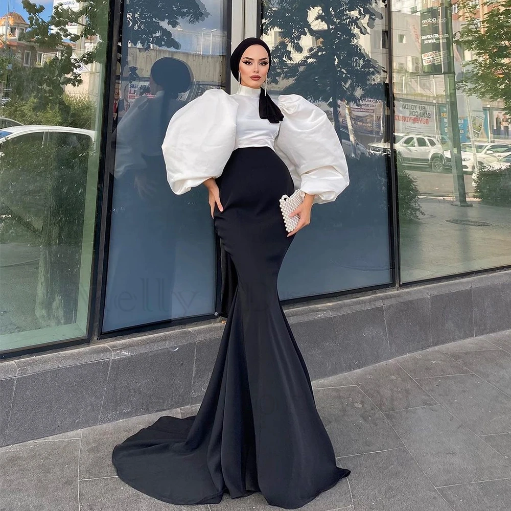 Ivory/Black Muslin Evening Dresses with Puffy Sleeve Mermaid Prom Gowns Satin Floor Length Islamic Robe De Soirée 2024 Summer
Ivory/Black Muslin Evening Dresses with Puffy Sleeve Mermaid Prom Gowns Satin Floor Length Islamic Robe De Soirée 2024 Summer