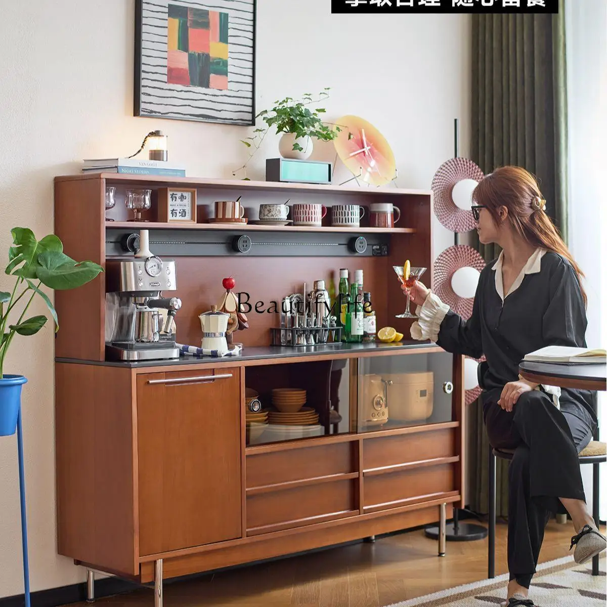 Solid wood antique side cabinet retro style locker integrated against the wall
Solid wood antique side cabinet retro style locker integrated against the wall