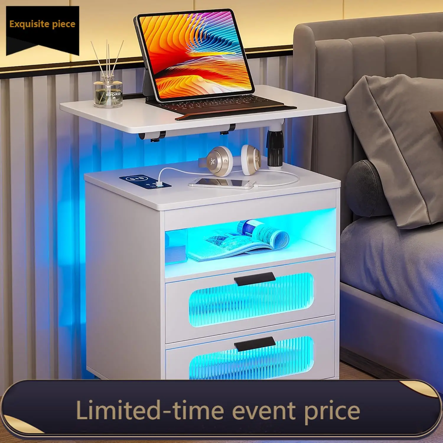 White Wireless Charging Nightstand With Rotary Workstation Sensor Light Wheels Two Drawers
White Wireless Charging Nightstand With Rotary Workstation Sensor Light Wheels Two Drawers