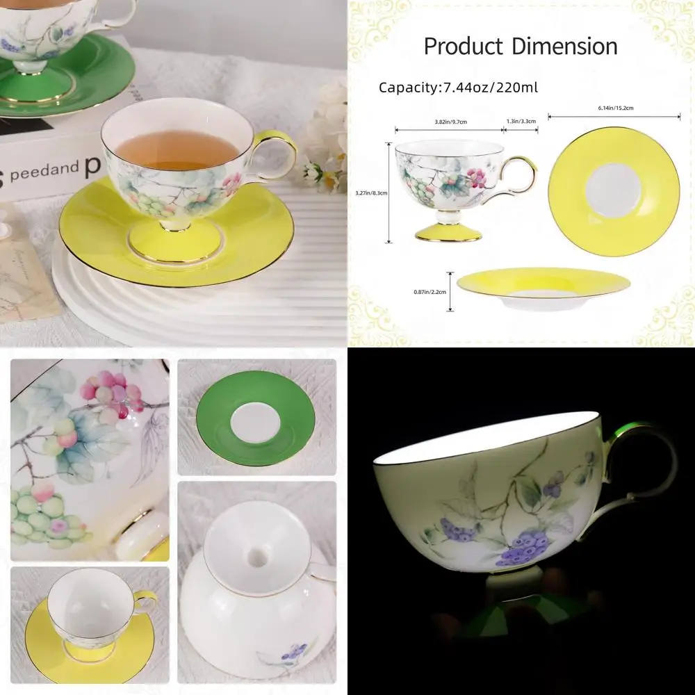 Набор из 2 фарфоровых чашек и блюдец, ручной работы, из элегантного костяного фарфора, с дизайном в виде винограда и черники, идеально подходит для чаепитий или в качестве подарка.
Набор из 2 фарфоровых чашек и блюдец, ручной работы, из элегантного костяного фарфора, с дизайном в виде винограда и черники, идеально подходит для чаепитий или в качестве подарка.