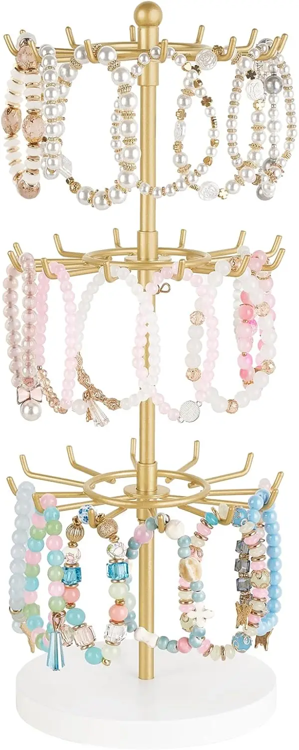 Mkono Bracelet Holder Gold Metal Rotating Bracelet Display Stand 3 Tier Jewelry Tower rack with 36 Hooks and Wood Base Modern Adjustable Storage Organizer Tree for Selling Bangle Accessories
Mkono Bracelet Holder Gold Metal Rotating Bracelet Display Stand 3 Tier Jewelry Tower rack with 36 Hooks and Wood Base Modern Adjustable Storage Organizer Tree for Selling Bangle Accessories