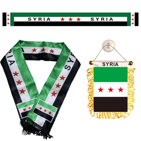 Syria Scarf 14*135cm Double Sided Tassel The Syrian Arab Republic Syrian Flag 8x12cm Syria Mini Hanging Flag Car Decors