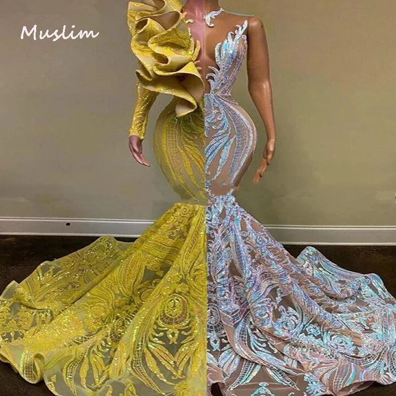 Contrast Sequin Princess Prom Dress Shiny Black Girls Mermaid Evening Gowns With One Long Sleeve Formal Dress Customized
Contrast Sequin Princess Prom Dress Shiny Black Girls Mermaid Evening Gowns With One Long Sleeve Formal Dress Customized