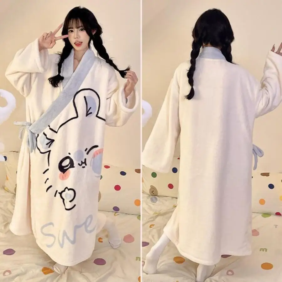 Anime Chiikawa girl cartoon flying squirrel nightgown autumn and winter flannel pajamas loose plus size home clothes for warmth
Anime Chiikawa girl cartoon flying squirrel nightgown autumn and winter flannel pajamas loose plus size home clothes for warmth