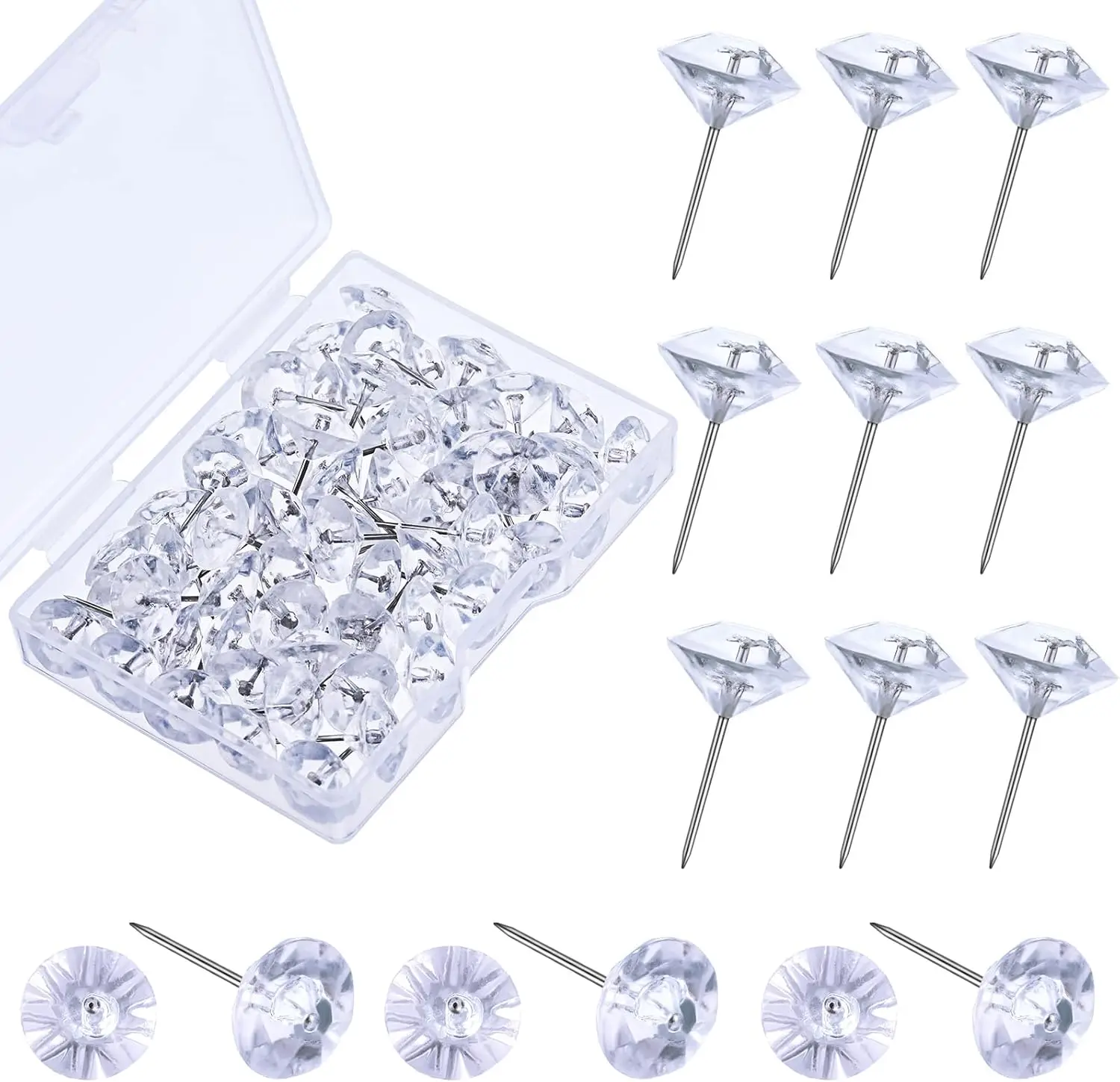 100 Pcs Clear Diamond Push Pins for Cork Board, Crystal Thumb Tacks for Bulletin Board Posters Maps Classroom Decoration
100 Pcs Clear Diamond Push Pins for Cork Board, Crystal Thumb Tacks for Bulletin Board Posters Maps Classroom Decoration