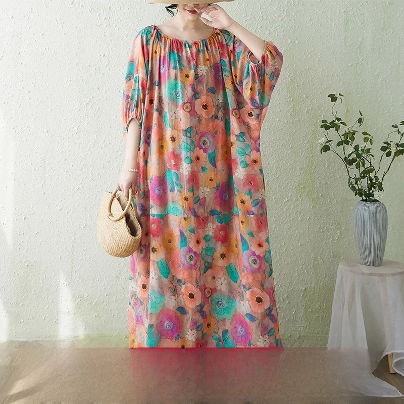 Loose Cotton Linen Print Dress Bell Sleeve Long Skirt Slimming Robe Large Size Artistic Style Daily Wear round Neck Long Dress
Loose Cotton Linen Print Dress Bell Sleeve Long Skirt Slimming Robe Large Size Artistic Style Daily Wear round Neck Long Dress