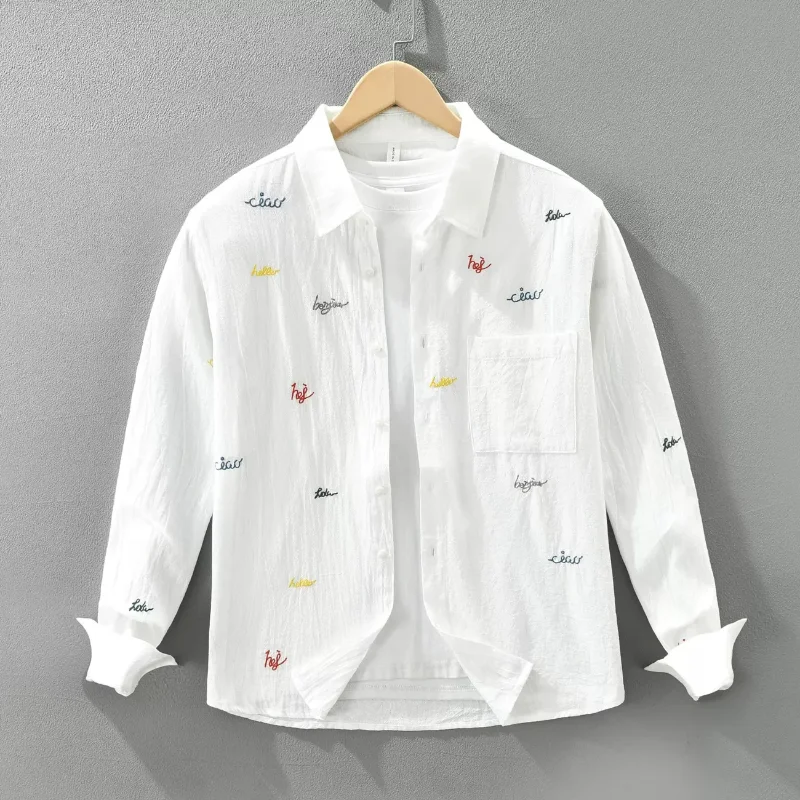 Men Colorful Letter Embroidery Pocket Lapel Long Sleeve White Casual Shirts
Men Colorful Letter Embroidery Pocket Lapel Long Sleeve White Casual Shirts