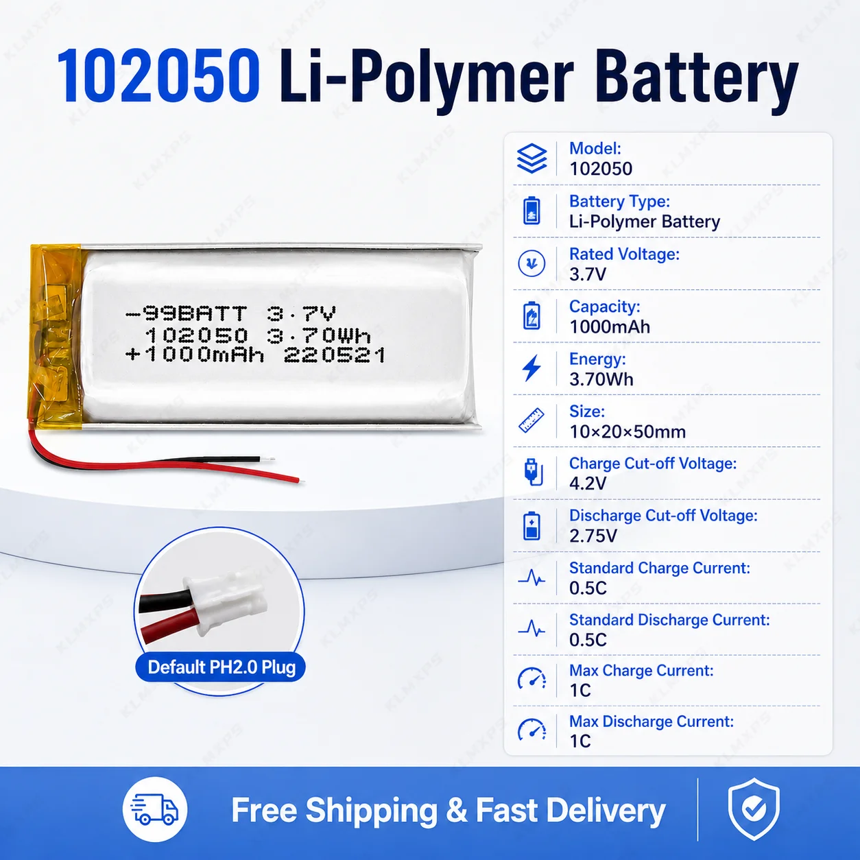 3.7V 1000mAh 102050 Lithium Polymer Battery Replacement For Portable Music Player
3.7V 1000mAh 102050 Lithium Polymer Battery Replacement For Portable Music Player