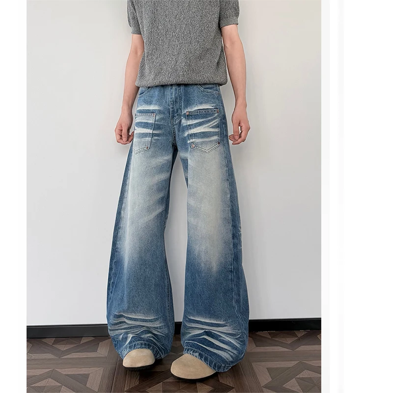 Summer Washed Knife Wide Leg Jeans Men's American Retro Deconstructed Rivet 3D Effect Loose Fit Casual Straight Leg Jeans
Summer Washed Knife Wide Leg Jeans Men's American Retro Deconstructed Rivet 3D Effect Loose Fit Casual Straight Leg Jeans