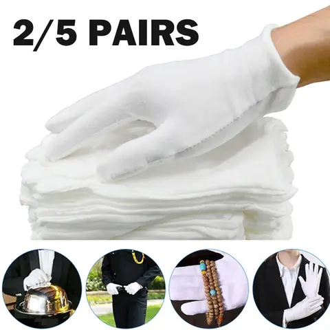 Nueva etiqueta de Color sólido para hombres y mujeres, guantes de algodón blanco, joyería para conductor de camarero, guantes para dedos para trabajadores, guantes para sudar