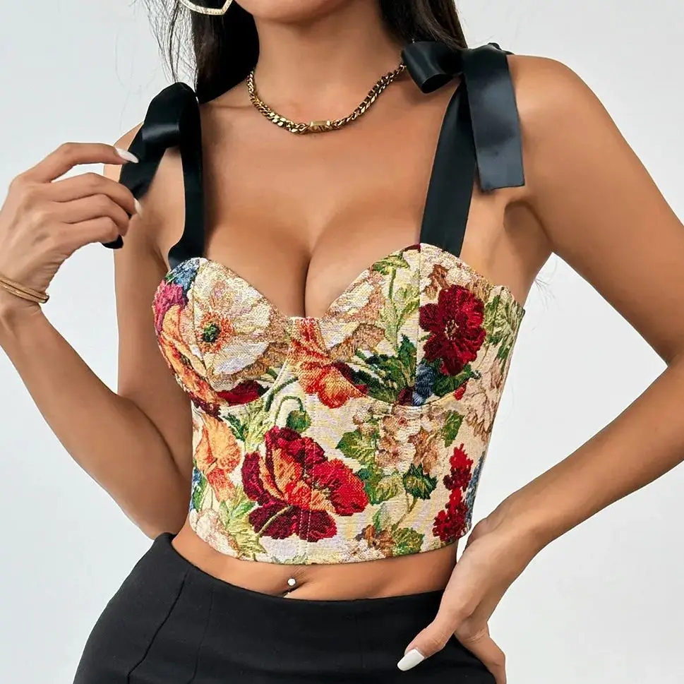 Sleeveless Tops for Women Vintage Floral Print Corset Tank Slim Lace-up Camisole Cardigan Chic Sexy Halter Lingerie Boned Vest
Sleeveless Tops for Women Vintage Floral Print Corset Tank Slim Lace-up Camisole Cardigan Chic Sexy Halter Lingerie Boned Vest