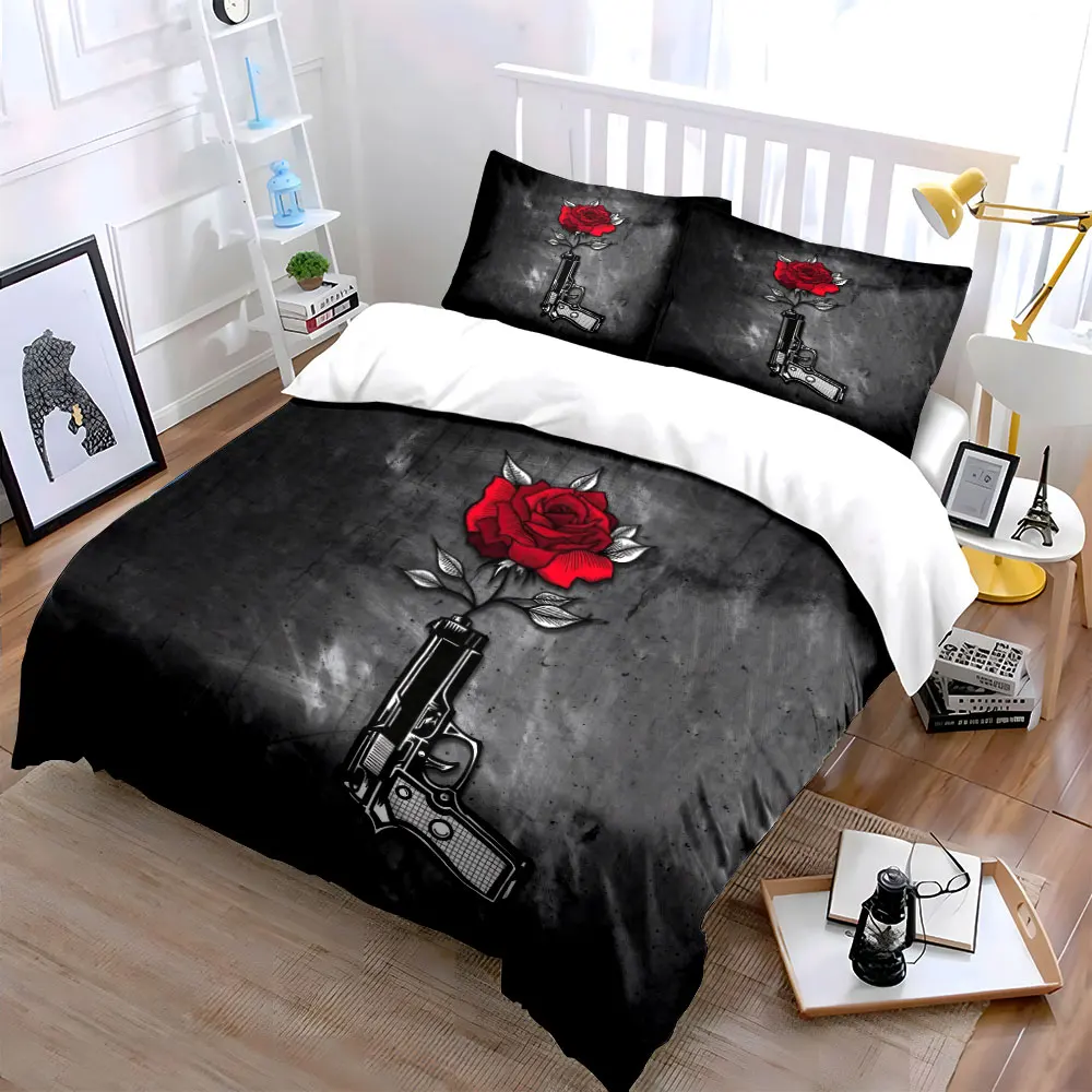 "Creative Gun Rose Art Set" Bedding Set with 1 Duvet Cover 2 Pillowcases Single Double King Queen, Gift
"Creative Gun Rose Art Set" Bedding Set with 1 Duvet Cover 2 Pillowcases Single Double King Queen, Gift