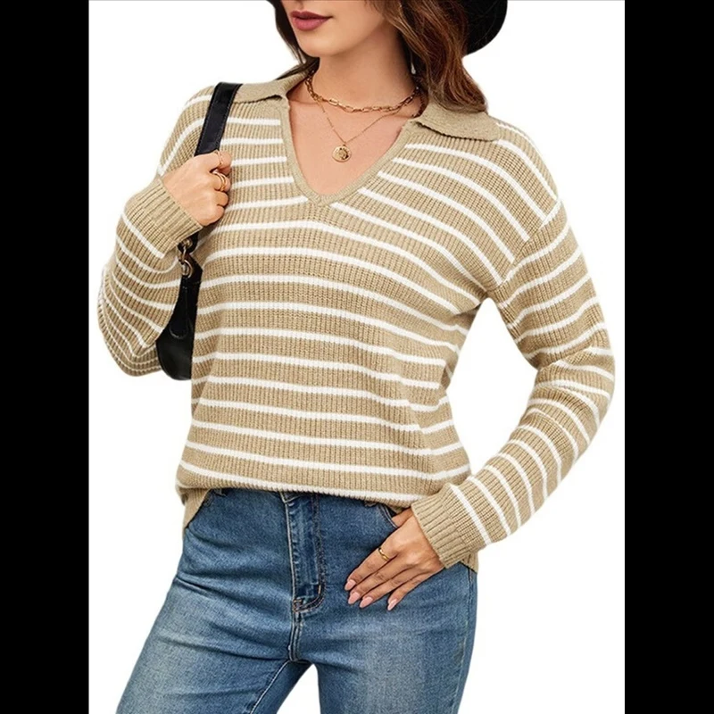 Women Knit Sweater Fall V Neck Long Sleeve Striped Casual Daily Commute Knit Pullover Ladies Tops
Women Knit Sweater Fall V Neck Long Sleeve Striped Casual Daily Commute Knit Pullover Ladies Tops
