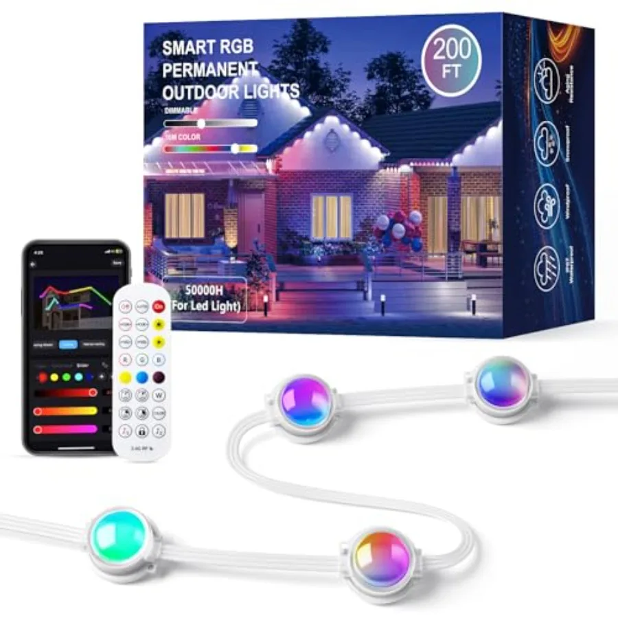 Permanent Outdoor Lights200FT RGB+IC Smart Eave Lights with DIY Color IP67 Waterproof App and Remote Control 72 Scene Modes Out
Permanent Outdoor Lights200FT RGB+IC Smart Eave Lights with DIY Color IP67 Waterproof App and Remote Control 72 Scene Modes Out