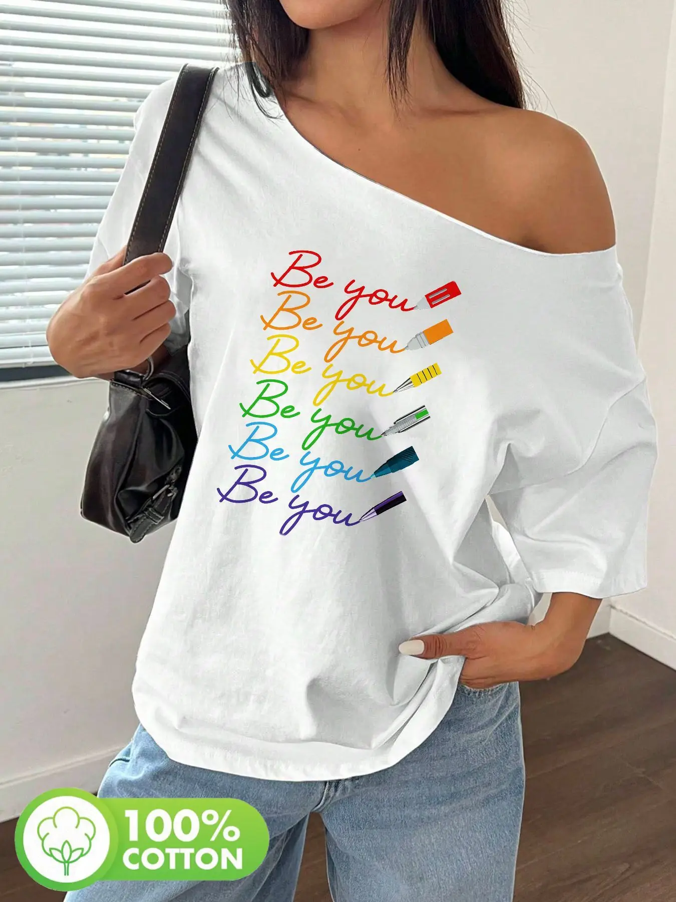 Plus Size Be You Rainbow Marker Art Graphic Tee 100% Cotton Shoulder Loose Print T-Shirt Oversized Y2K Style Graphic Tees Wom
Plus Size Be You Rainbow Marker Art Graphic Tee 100% Cotton Shoulder Loose Print T-Shirt Oversized Y2K Style Graphic Tees Wom