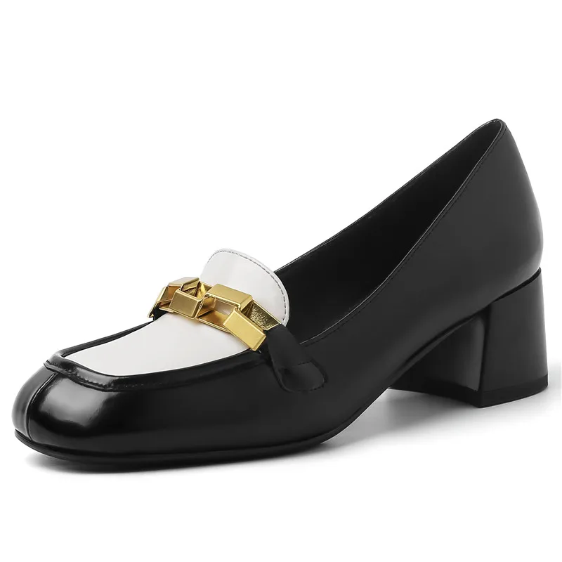 Quality Cow Leather Sexy Women's Shallow Mouth Single Shoes Mixed Color Metal Chain Decoration Comfortable Thick Sole High Heels
Quality Cow Leather Sexy Women's Shallow Mouth Single Shoes Mixed Color Metal Chain Decoration Comfortable Thick Sole High Heels