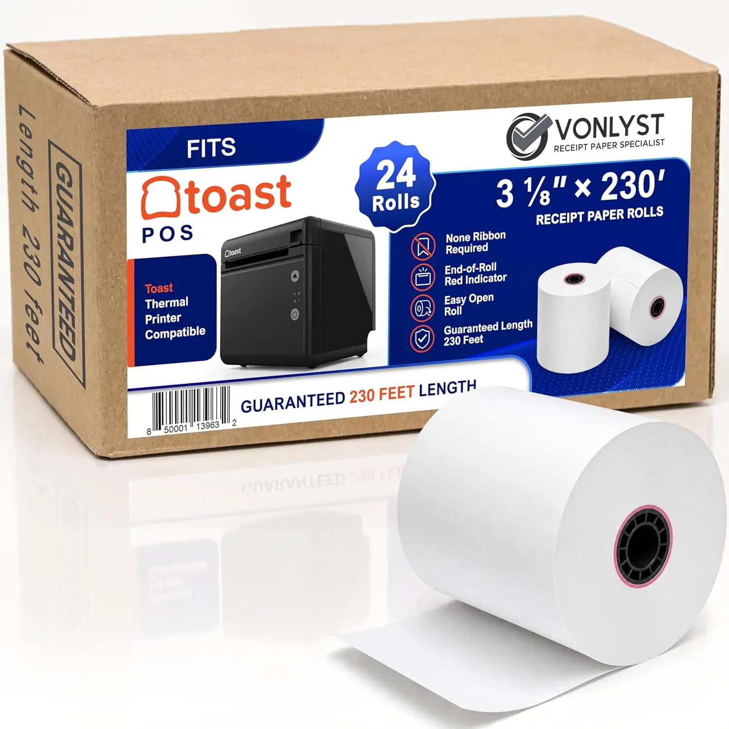 Thermal Receipt Paper Rolls for Toast TP200 POS Printer, 3 1/8" x 230', 24 Rolls, BPA-Free
Thermal Receipt Paper Rolls for Toast TP200 POS Printer, 3 1/8" x 230', 24 Rolls, BPA-Free