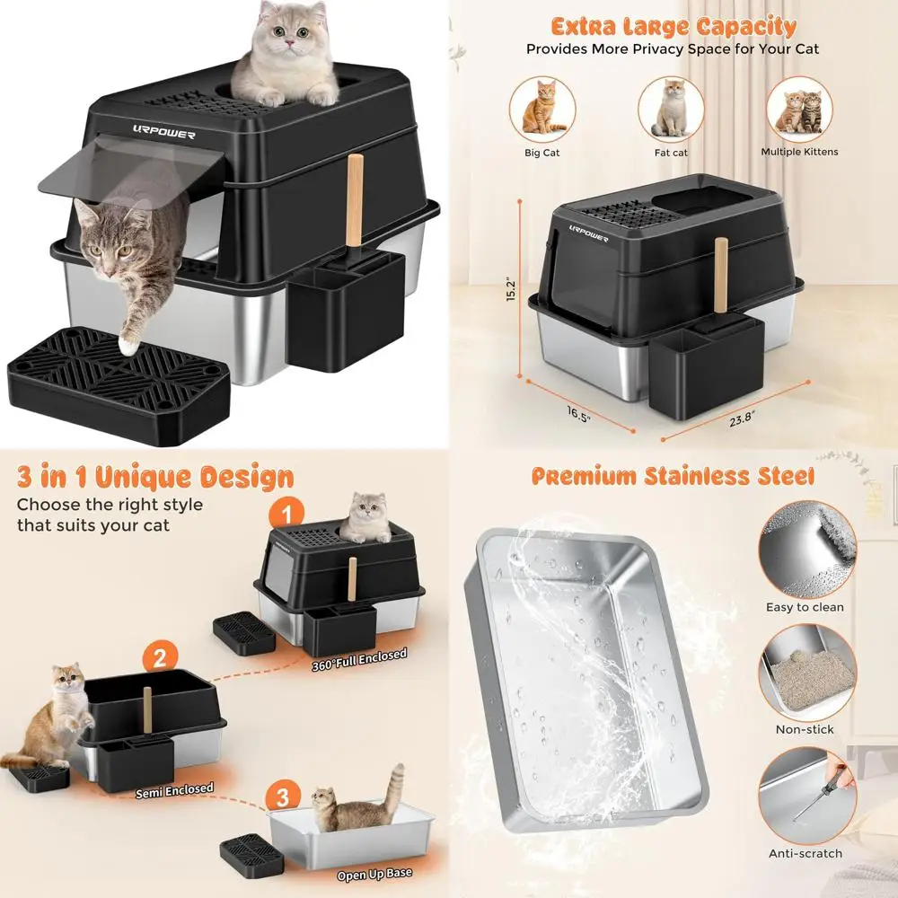 Очень большой закрытый ящик для кошачьего туалета из нержавеющей стали с крышкой, металлический противень с антипригарным покрытием, высокие стороны, легко чистится, передний и верхний вход
Очень большой закрытый ящик для кошачьего туалета из нержавеющей стали с крышкой, металлический противень с антипригарным покрытием, высокие стороны, легко чистится, передний и верхний вход