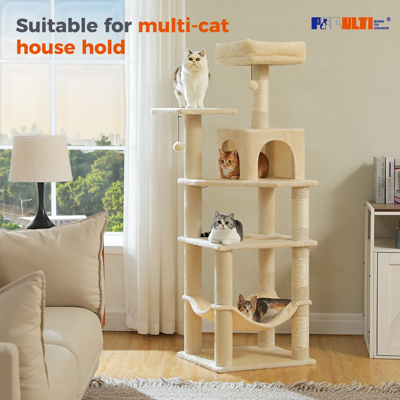 Multi-Level Cat Tree Tower with Private Condo,Top Perches,Large Soft Hammock,Interactive Pompom,Natural Sisal Scratching Posts
Multi-Level Cat Tree Tower with Private Condo,Top Perches,Large Soft Hammock,Interactive Pompom,Natural Sisal Scratching Posts