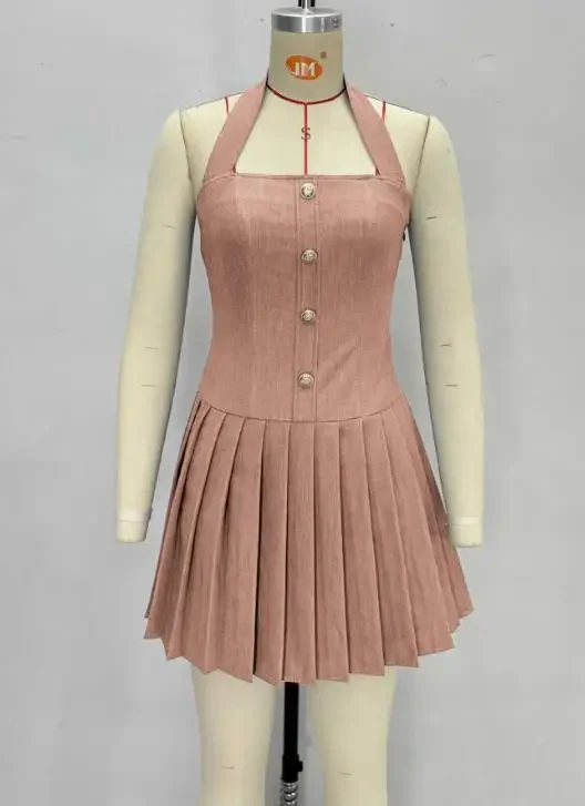 Women's New Fashion Commuting Sleeveless Halter A Line Dress Female Clothing Summer Sweet Women Sexy Backless Pleated Dresses
Women's New Fashion Commuting Sleeveless Halter A Line Dress Female Clothing Summer Sweet Women Sexy Backless Pleated Dresses