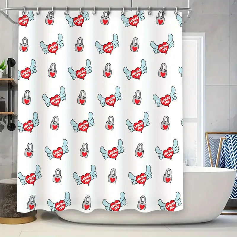Charming Locks with Wings Design Shower Curtain Set White Background and Red Heart Motif for Bathroom Decorations in Home.
Charming Locks with Wings Design Shower Curtain Set White Background and Red Heart Motif for Bathroom Decorations in Home.