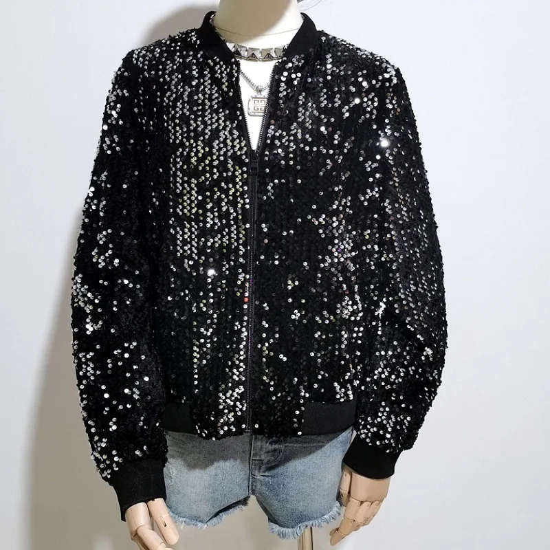 black sequin baseball jacket Spring stand collar long sleeve zip up varsity jacket korean fashion 2023 women coat
black sequin baseball jacket Spring stand collar long sleeve zip up varsity jacket korean fashion 2023 women coat
