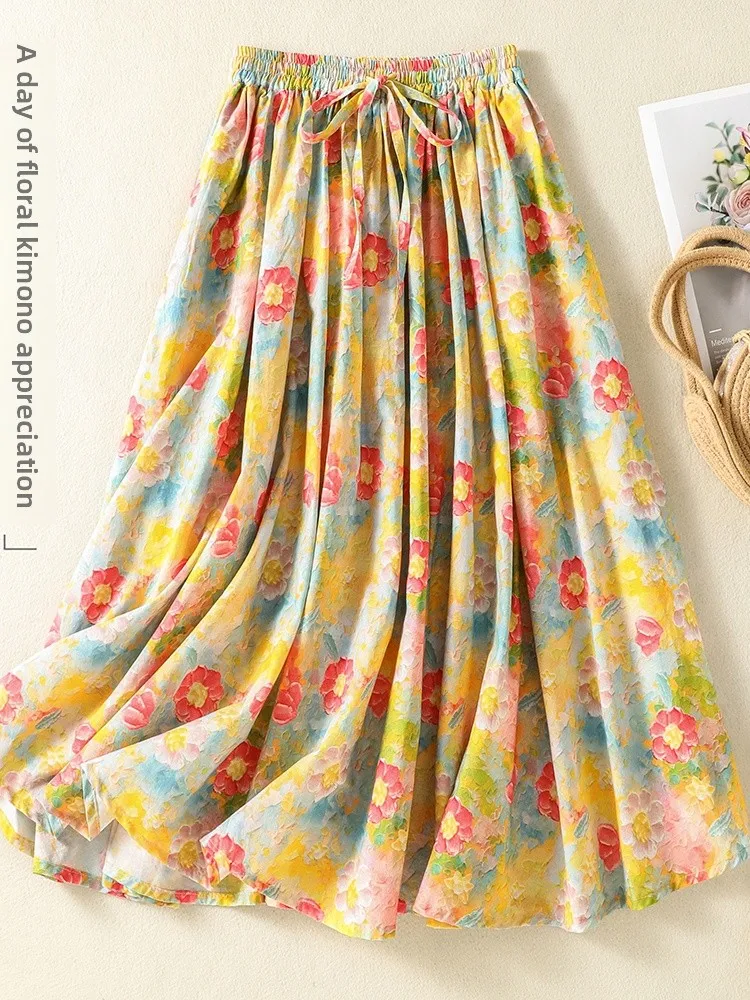 Elegant Retro Yellow Floral Print Half Skirt Women's Elastic Waist A-Line Umbrella Skirt New 2026 Casual Cotton Blend Skirt
Elegant Retro Yellow Floral Print Half Skirt Women's Elastic Waist A-Line Umbrella Skirt New 2026 Casual Cotton Blend Skirt