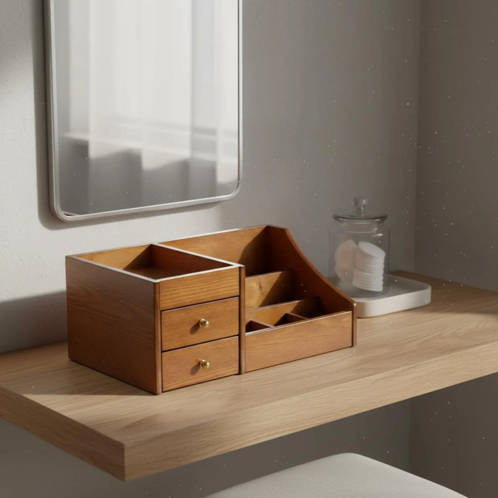 Wooden Makeup Organizer Easy to Reach Desktop Beauty Storage Rack Desktop Cosmetics Rack Long-Lasting for Dresser Top
Wooden Makeup Organizer Easy to Reach Desktop Beauty Storage Rack Desktop Cosmetics Rack Long-Lasting for Dresser Top