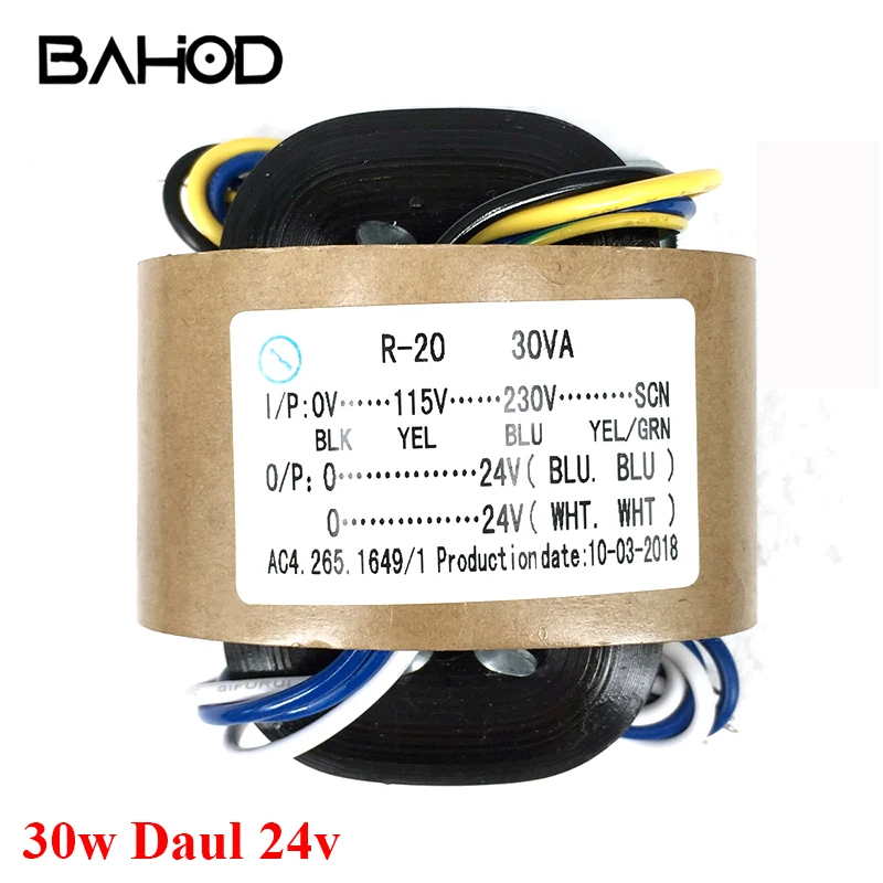 BAHOD 30 Вт двойной силовой трансформатор типа 24 В R для усилителя HIFI аудио аксессуары
BAHOD 30 Вт двойной силовой трансформатор типа 24 В R для усилителя HIFI аудио аксессуары