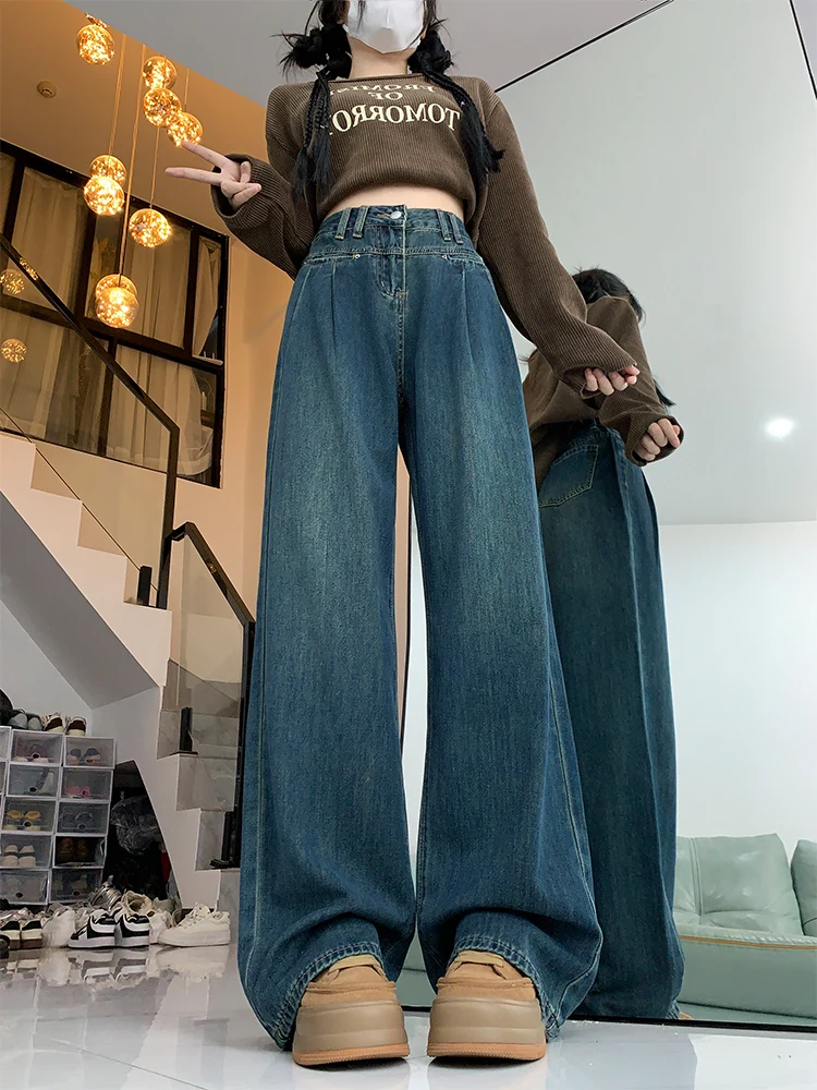 Американские ретро-джинсы с плиссировкой и широкими штанинами, женские, осенний дизайн, с высокой талией, больших размеров, свободные, стройнящие, длиной в пол
Американские ретро-джинсы с плиссировкой и широкими штанинами, женские, осенний дизайн, с высокой талией, больших размеров, свободные, стройнящие, длиной в пол