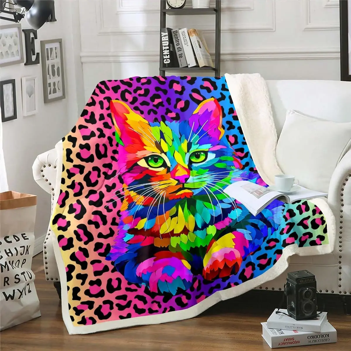 Colorful Rainbow Cat Leopard Print Sherpa Blanket Soft Fleece Throw Cozy Living Room Decor Gift for Cat Lovers
Colorful Rainbow Cat Leopard Print Sherpa Blanket Soft Fleece Throw Cozy Living Room Decor Gift for Cat Lovers