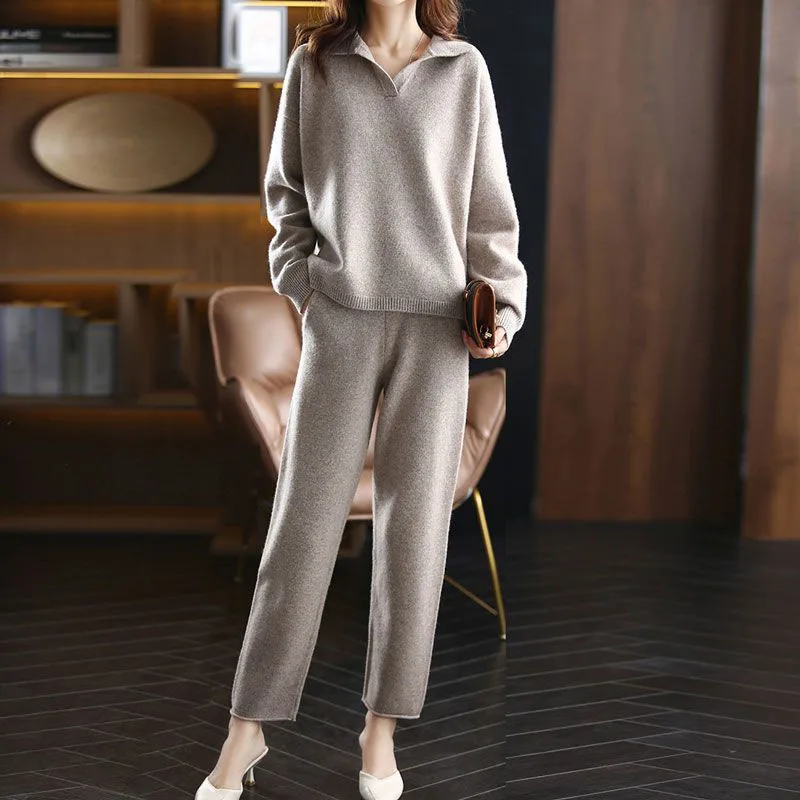 Women's Cashmere Suit, Loose Pullover Sweater, Wide Leg Pants, Female Knitted Woolen Sweaters Sets, Autumn, Winter, 4XL, New
Women's Cashmere Suit, Loose Pullover Sweater, Wide Leg Pants, Female Knitted Woolen Sweaters Sets, Autumn, Winter, 4XL, New