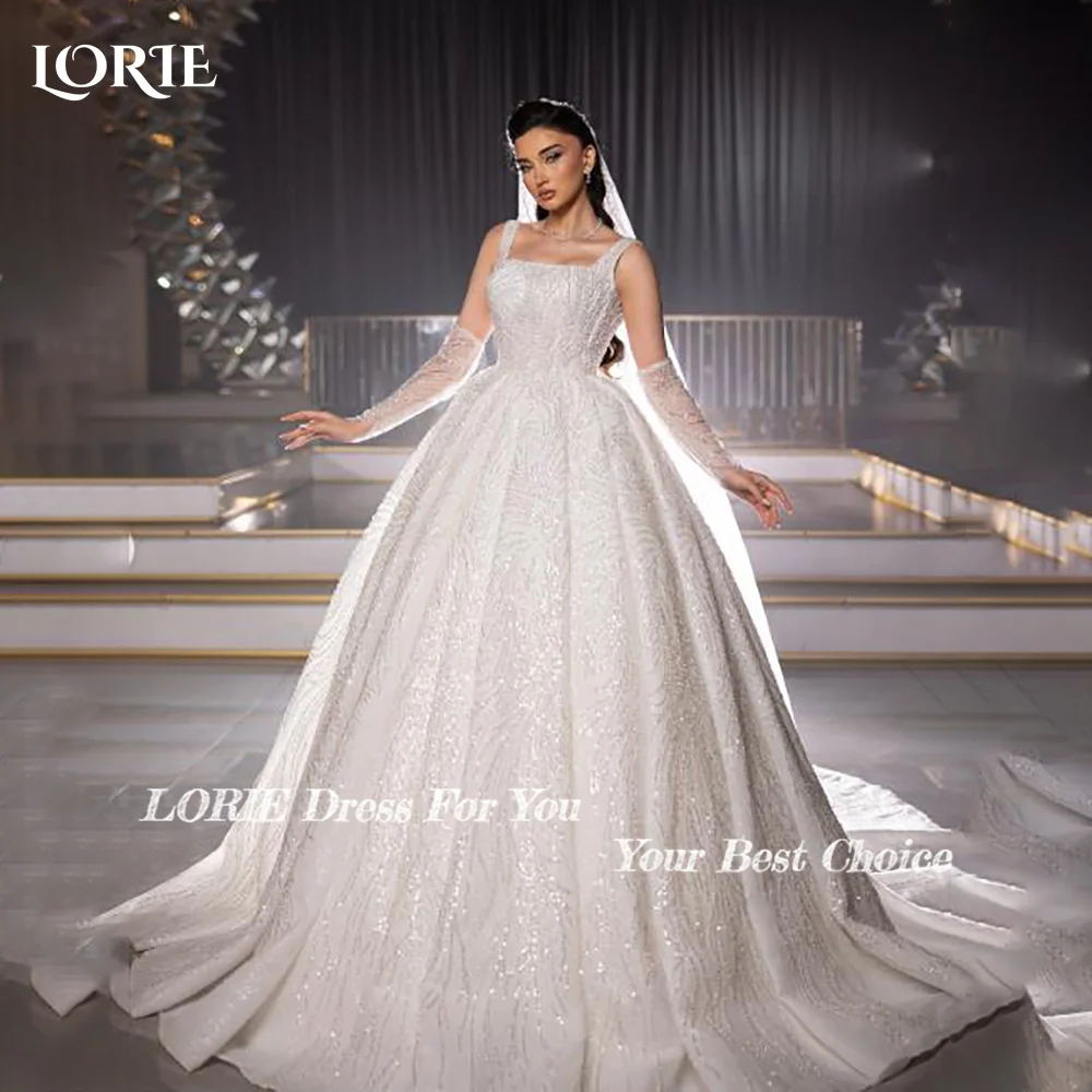 LORIE Empire Glitter Lace Wedding Dresses Shiny Square Neck Princess Sequins Straps Bridal Gown Sparkly Bride Dress Customized
LORIE Empire Glitter Lace Wedding Dresses Shiny Square Neck Princess Sequins Straps Bridal Gown Sparkly Bride Dress Customized