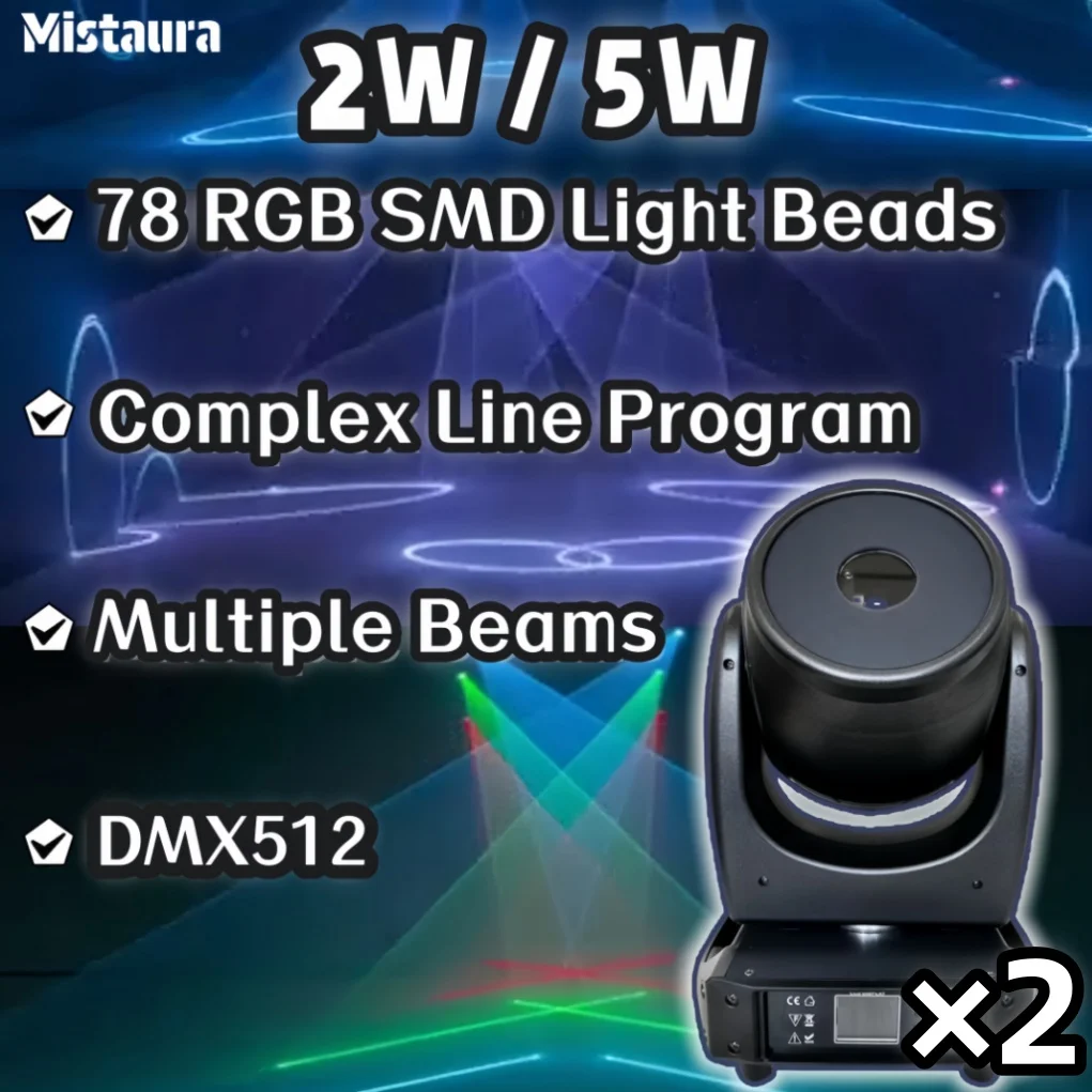 2pcs 2/3W Versatile Full Color Pattern Laser Moving Head Light 78RGB SMD Lamp Beads DMX512 LED Stage Lighting for DJ Disco Party
2pcs 2/3W Versatile Full Color Pattern Laser Moving Head Light 78RGB SMD Lamp Beads DMX512 LED Stage Lighting for DJ Disco Party