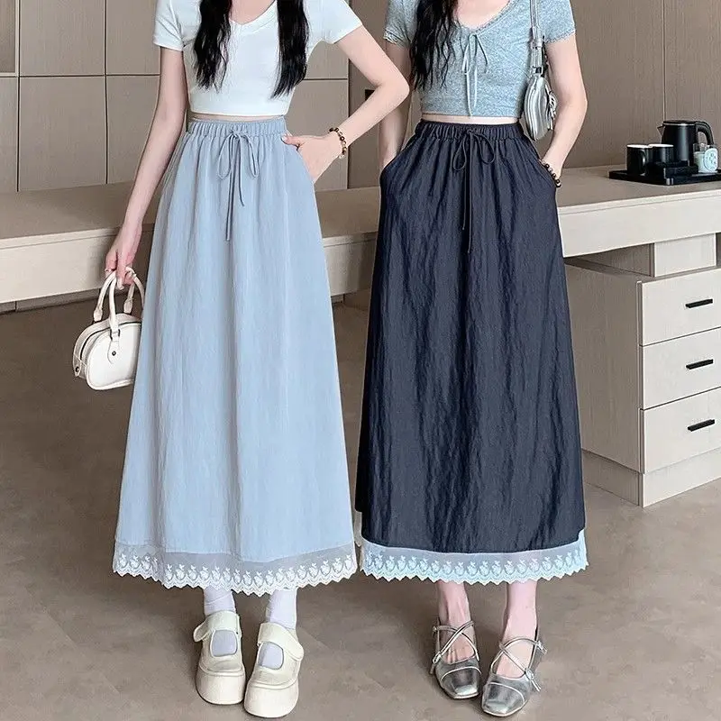Sweet Lace Patchwork Loose Simplicity A-line Skirt Women Clothing Thin Solid All-match Korean Midi Dress Fashion Trend Summer
Sweet Lace Patchwork Loose Simplicity A-line Skirt Women Clothing Thin Solid All-match Korean Midi Dress Fashion Trend Summer